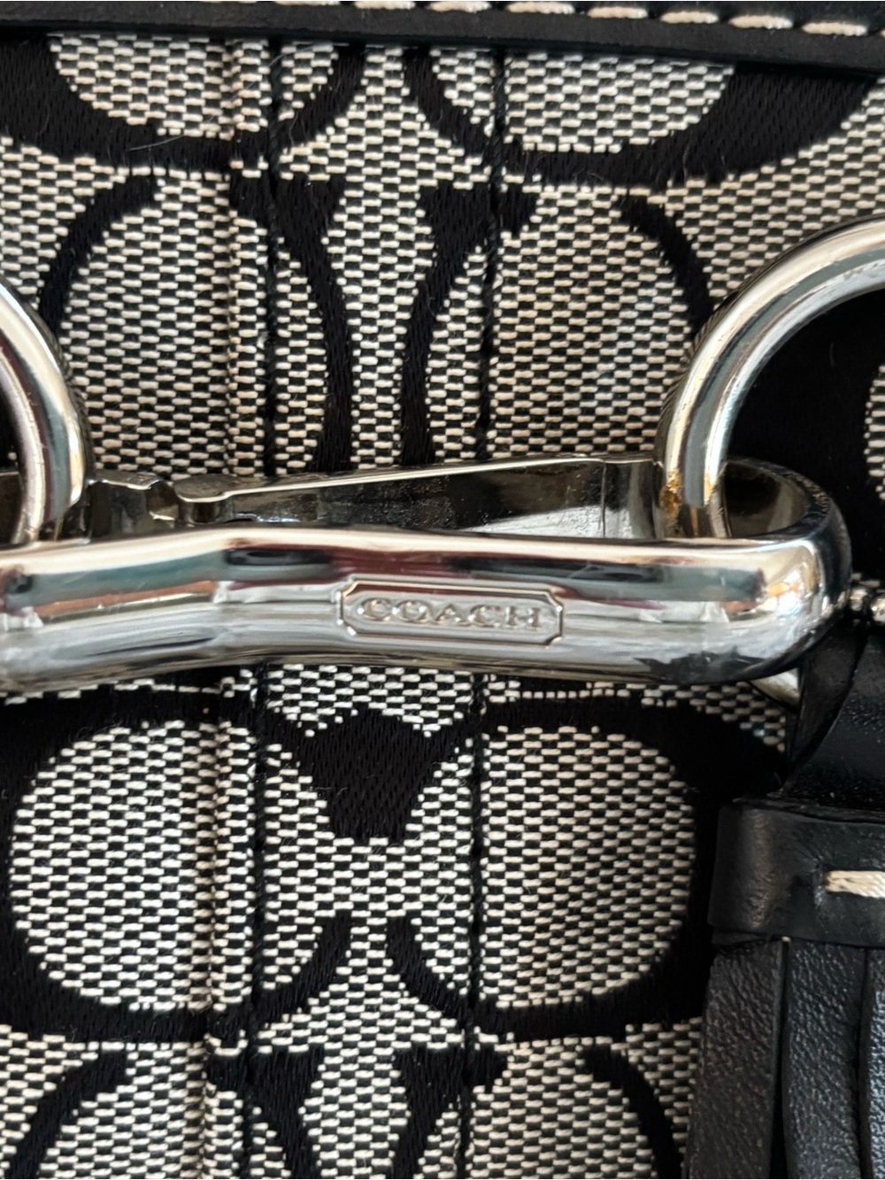 Coach Black Signature Jacquard Tote with Leather Trim with matching wristlet - Picture 4 of 8